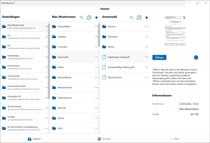 Dateimanagement in der App WebWeaver® für Windows